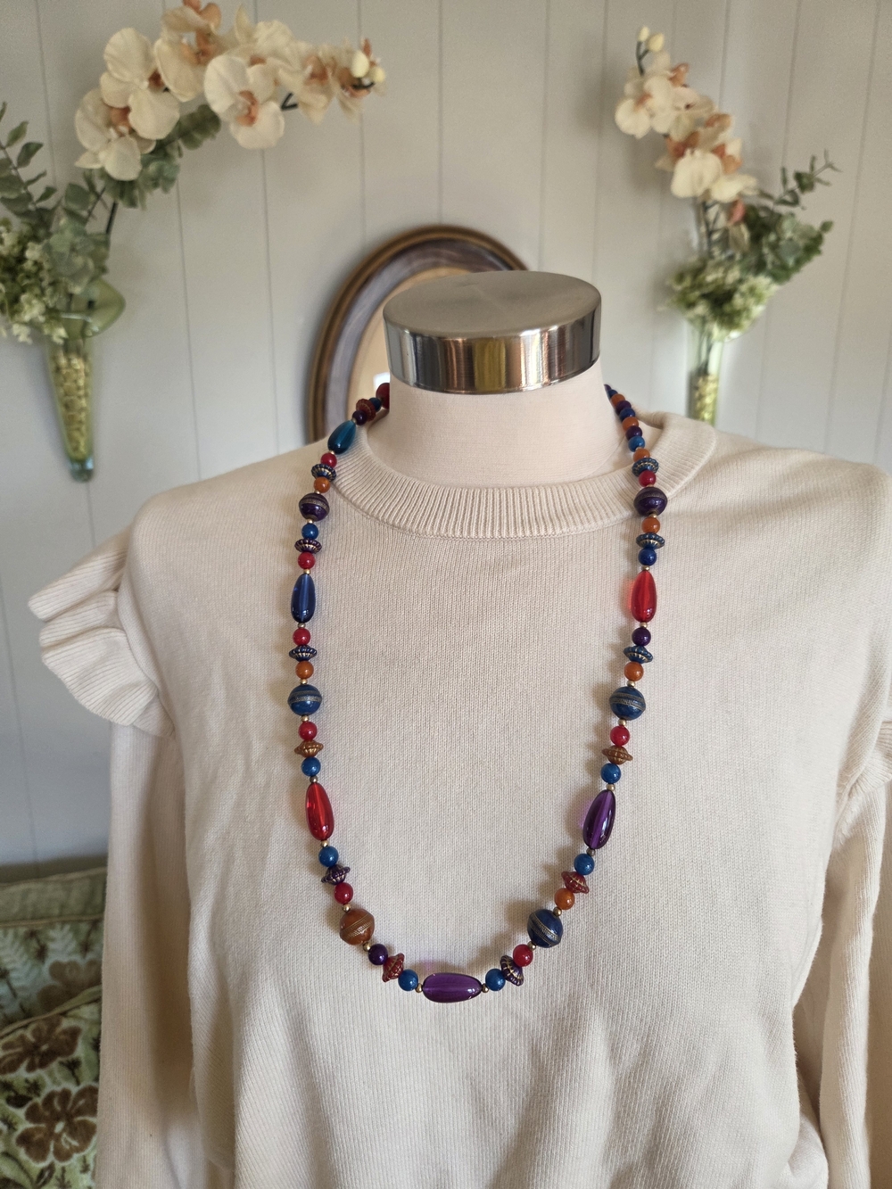 Vintage Handmade Colorful Bead Statement Necklace - Multicolor